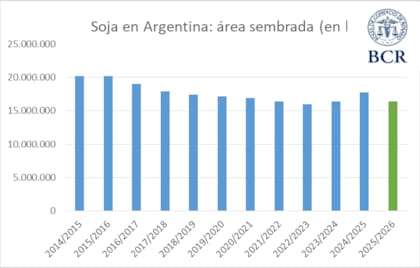 El área sembrada con soja en los últimos años