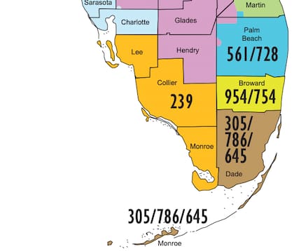 El área sur de Florida (color café) es donde se registrará un cambio de código