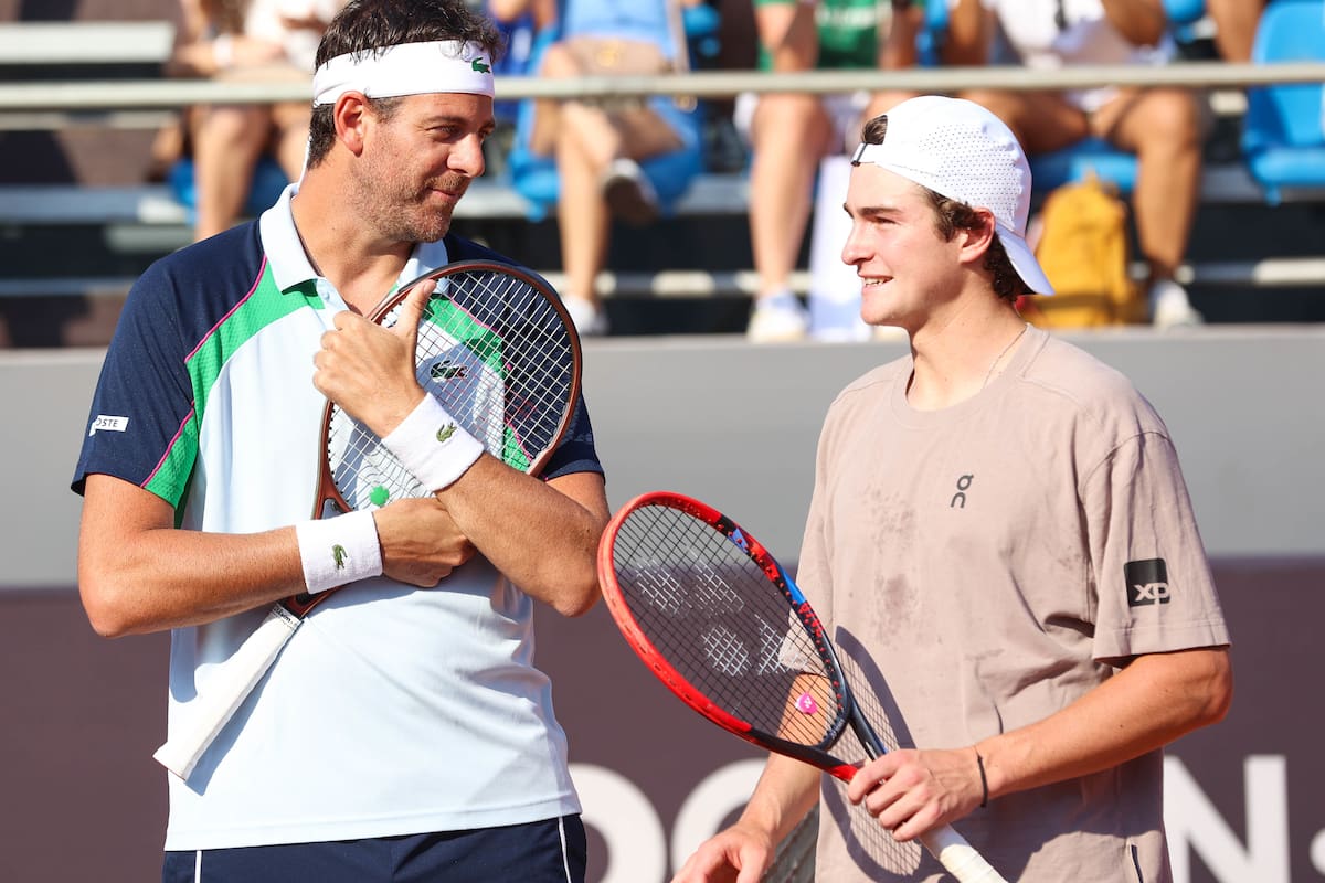 El argentino Juan Martín del Potro y el brasileño João Fonseca durante el reciente Río Open 2025