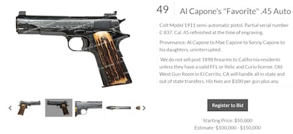 El arma favorita de Al Capone saldrá a subasta con una base de 50.000 dólares y estiman que podría llegar a triplicar ese valor