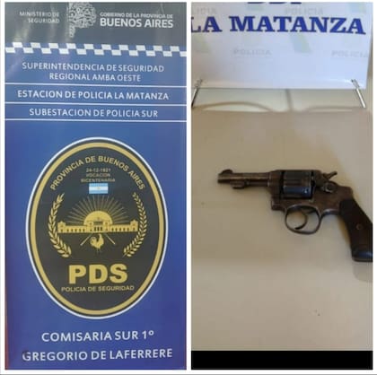 El arma usada por los delincuentes que balearon a una enfermera para robarle el auto en Laferrere