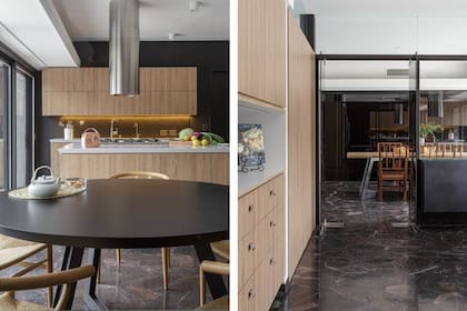 El arq. Matías Vogliano, insistió en conservar los pisos de mármol reconstituido de los años 70 de esta cocina, que hoy tiene muebles en melamina ‘Olmo Finlandés’ (Faplac).