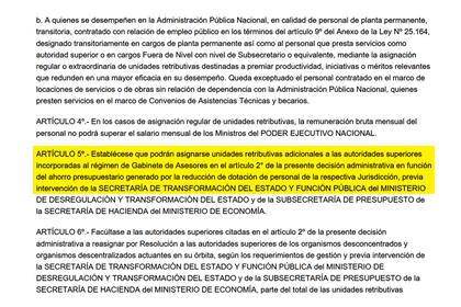 El artículo de la medida oficial que premia a los funcionarios que más hayan reducido su dotación de personal