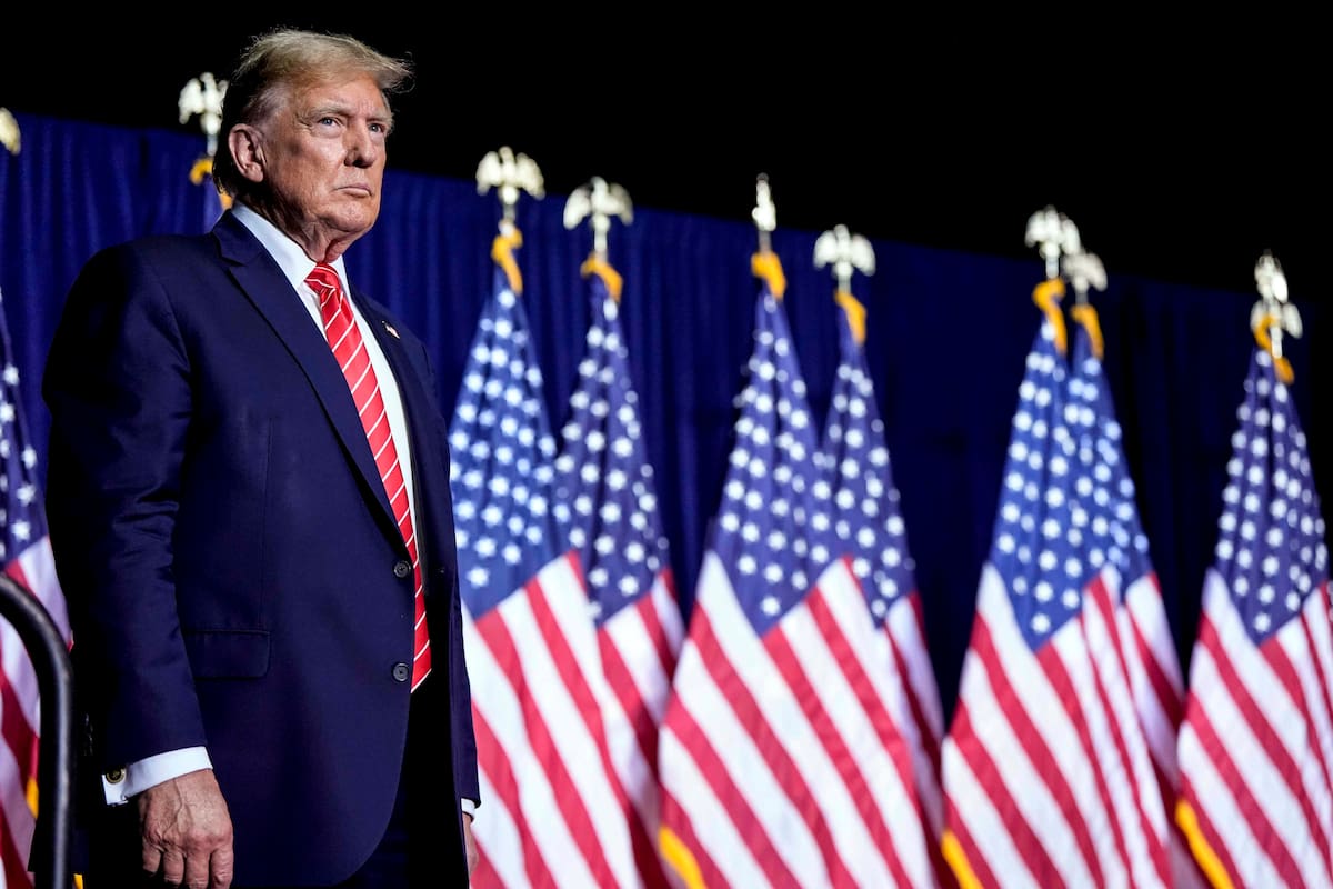 El aspirante presidencial republicano, el expresidente Donald Trump, habla en un mitin de campaña el sábado 9 de marzo de 2024 en Rome, Georgia. (AP Foto/Mike Stewart)