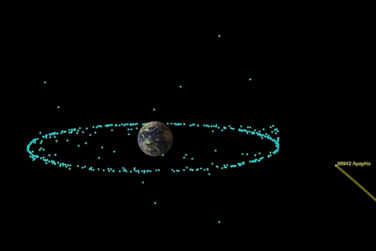 El asteroide se acercará a unos 32 mil kilómetros de la superficie del planeta Tierra. Foto: Captura vía youtube Animation of Asteroid Apophis