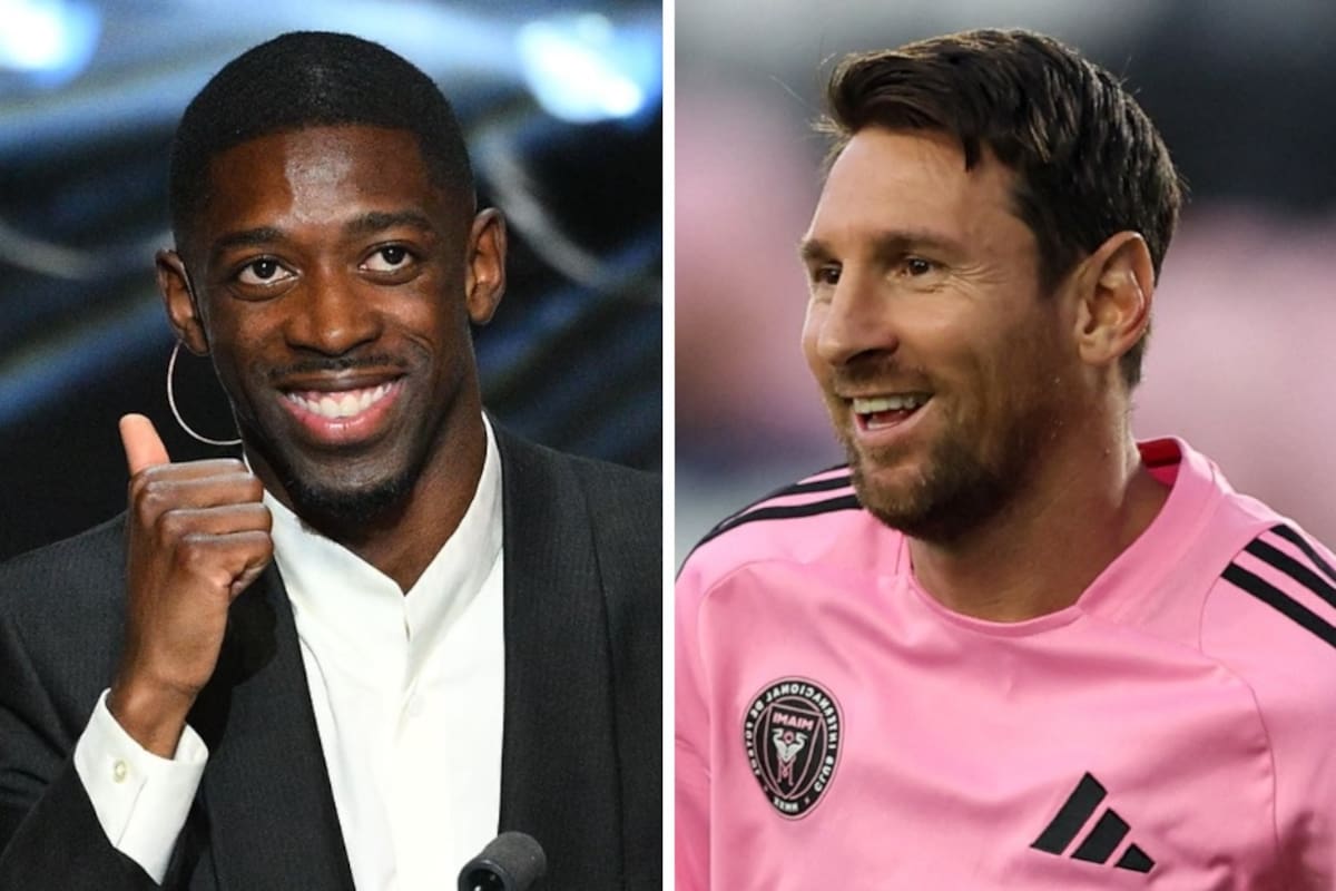 El atacante de PSG y ganador del Balón de Oro 2025, Ousmane Dembélé, junto al jugador del Inter Miami y ocho veces ganador del Balón de Oro, Lionel Messi