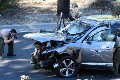 El auto de Woods tras el accidente de 2021