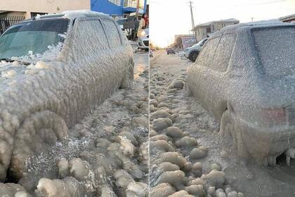 El auto pasó la noche a la intemperie y sufrió las consecuencias del terrible frío polar que afecta la ciudad de Río Grande