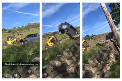El auto volcó varias veces antes de que el productor pudiera "quitarlo" de su camino