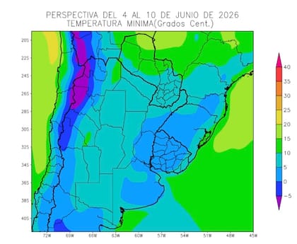 El avance de aire polar provocaría heladas generales sobre el oeste del área agrícola y heladas localizadas en sectores de Buenos Aires, la Mesopotamia y Uruguay.