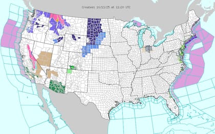 El avance de un sistema de baja presión en niveles altos provocará nevadas copiosas con acumulaciones importantes en sectores de las Montañas Rocosas del Norte y la Sierra Nevada, mientras que Washington y Oregón experimentarán lluvias costeras