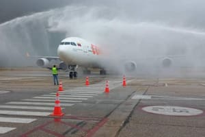 El avión de Conviasa, en la Isla Margarita