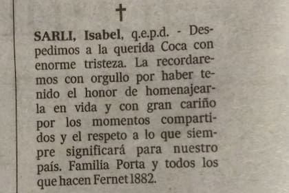 El aviso de despedida de Fernet 1882