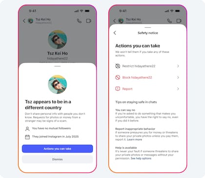 El "Aviso de Ubicación" permite a las personas saber cuándo están chateando con alguien que puede estar en un país diferente y está diseñado para ayudar a proteger a las personas de posibles estafadores de sextorsión que a menudo tergiversan dónde viven