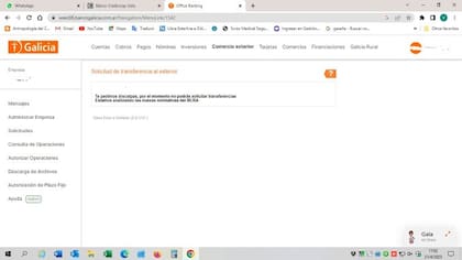 El aviso en la página del Galicia