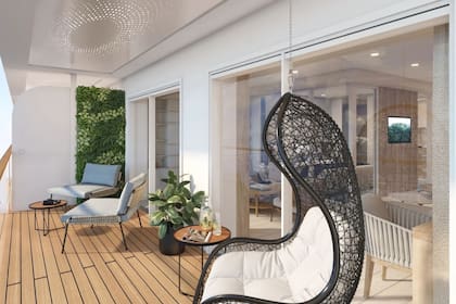 El balcón de una de las habitaciones del crucero MV Narrative