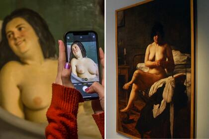"El baño" y "El despertar de la criada", desnudos femeninos de mujeres humildes, de Prilidiano Pueyrredón y Eduardo Sívori, respectivamente
