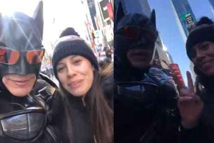 El Batman "macrista" del Time Square se cruzó con una militante del gobierno actual y el intercambio de opiniones dejó como saldo un desopilante video