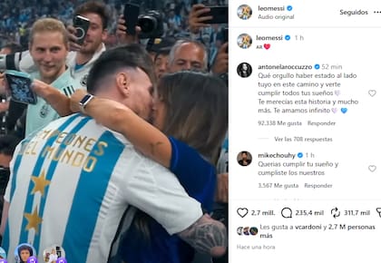 El beso de Anto y Lionel tras conquistar Qatar 2022