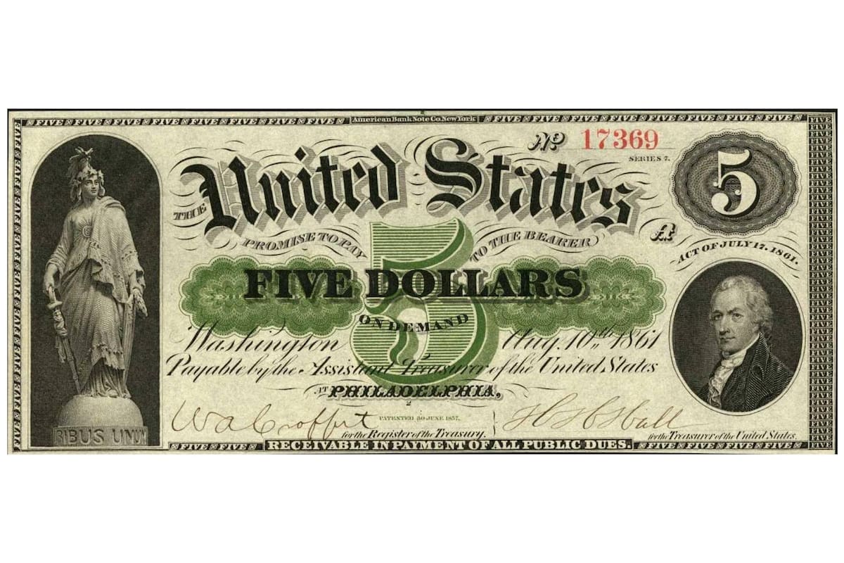 El billete de US$5, conocido como "Demand Note", puede alcanzar valores elevados en el mercado debido a sus características