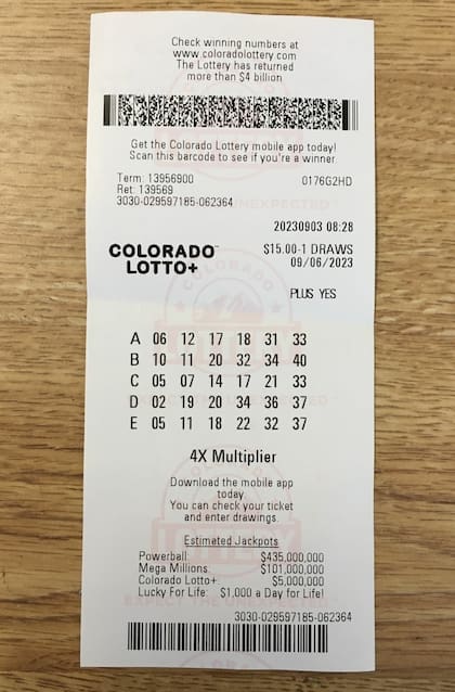 El boleto del ganador de la lotería de Colorado