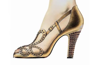 El bosquejo que de las sandalias fabricadas exclusivamente para la coronación de Isabel II, diseñadas por Roger Vivier (Crédito: Roger Vivier)
