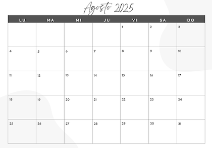 El calendario de agosto 2025 para imprimir