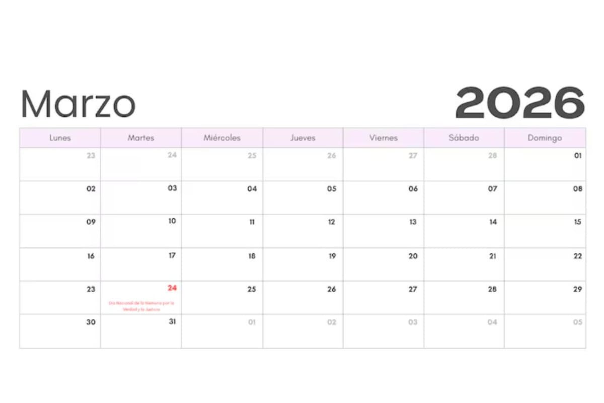 El calendario de marzo para imprimir