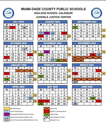 El calendario escolar de Miami-Dade en los centros de justicia juvenil