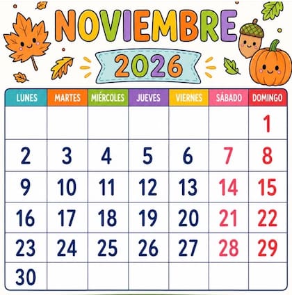 El calendario personalizado para noviembre