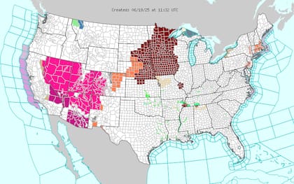 El calor avanza hacia el corazón de EE.UU.: Kansas, Nebraska y Oklahoma superarán los 100 °F (38 °C) hacia el viernes, a medida que el domo de calor se desplace hacia el este