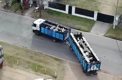 El camión cargado de las vacas lecheras va rumbo a Cañuelas para que sean rematadas en el Mercado Agroganadero (MAG)
