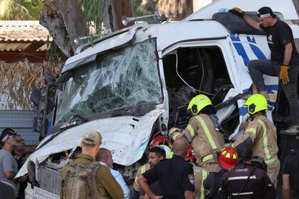 El camión que impactó contra una parada de colectivo.