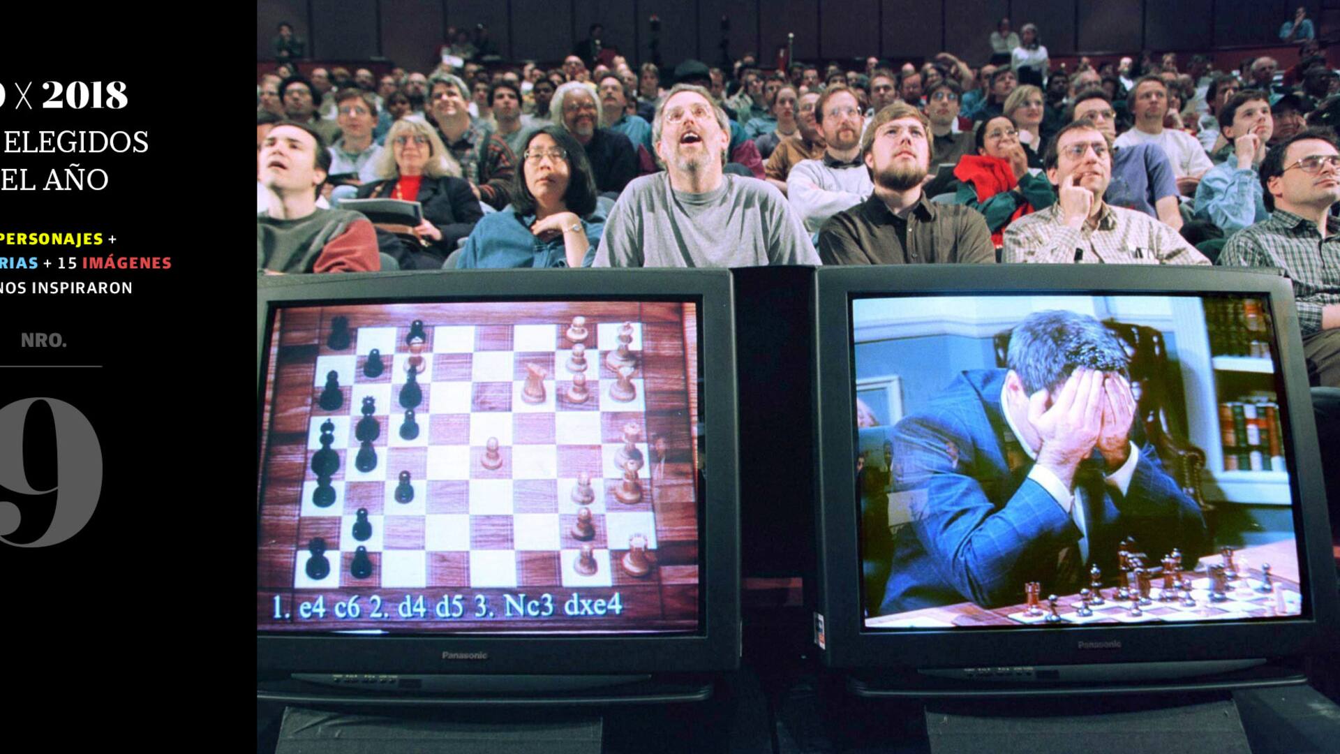 El campeón mundial de ajedrez Garry Kasparov durante el juego seis de la partida de ajedrez contra el superordenador de IBM, Deep Blue.