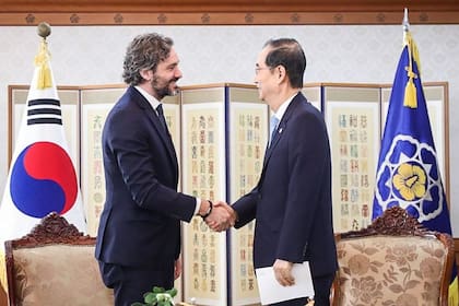 El canciller Santiago Cafiero, en Seúl, con el primer ministro de la República de Corea Han Duck-soo