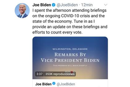 El candidato demócrata escribió "Covid-10" en vez de "Covid-19" en su cuenta oficial de Twitter