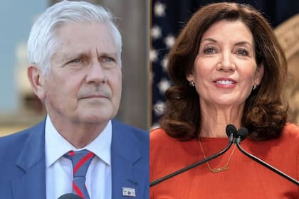 El candidato republicano, Bruce Blakeman, y la actual gobernadora de Nueva York, Kathy Hochul