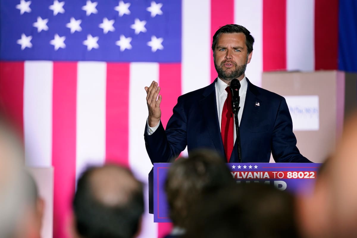 El candidato vicepresidencial republicano JD Vance en un evento de campaña en Filadelfia el 19 de agosto del 2024. (Foto AP/Chris Szagola)