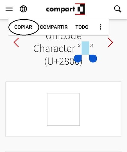 El carácter "invisible" de Unicode es compatible en WhatsApp