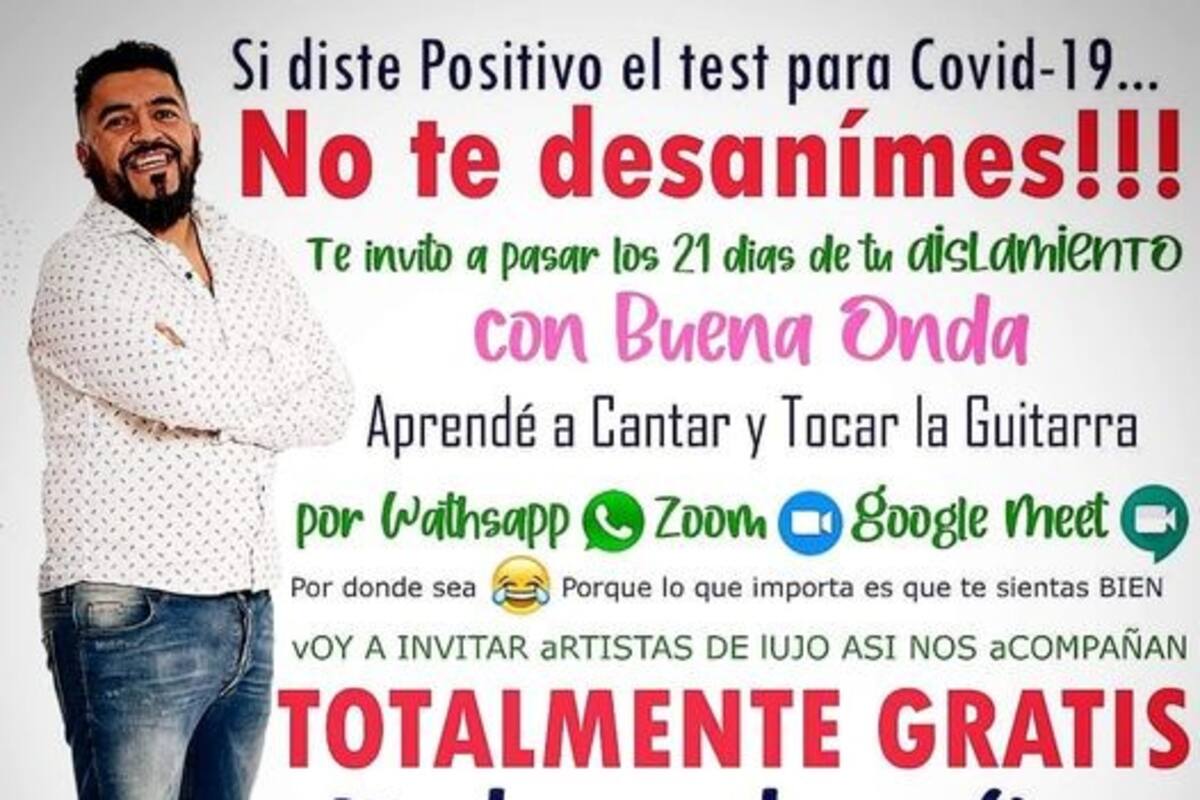 El cartel donde Edgar invita a los santiagueños que cumplen con el aislamiento a aprender a cantar y a tocar la guitarra