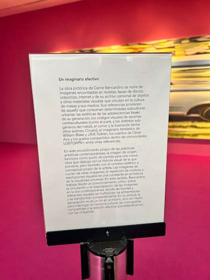 El cartel que colocó Malba junto a la obra de Carrie Bencardino acusada de plagio