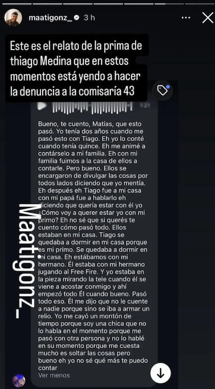 El caso tomó estado público tras la difusión de un audio con el relato de la joven (Captura: Instagram @maatigonz_)