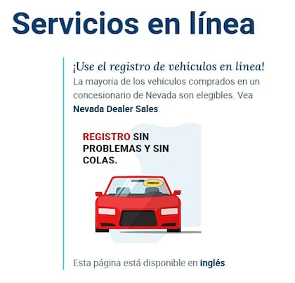 El catálogo de servicios en línea se encuentra en el sitio oficial del DMV (Nevada Department of Motor Vehicles)