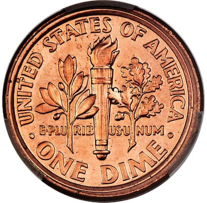 El centavo Lincoln de 2001-D presenta en el reverso la antorcha representativa de las monedas Roosevelt