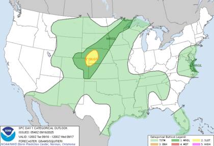 El Centro de Predicción de Tormentas advierte un riesgo leve de tormentas severas en Nebraska, Kansas y Colorado