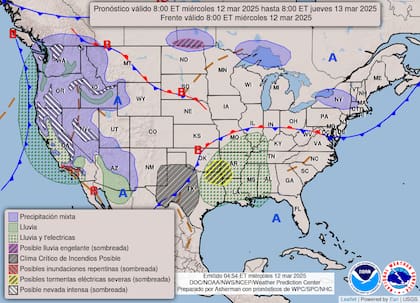El Centro de Predicción de Tormentas emitió un aviso para el noreste de Texas, donde se esperan granizo de más de cinco centímetros y ráfagas de viento de hasta 90 km/h