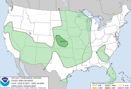 El Centro de Predicción de Tormentas (SPC) pronosticó la formación de tormentas fuertes desde el suroeste de Nebraska hasta Kansas