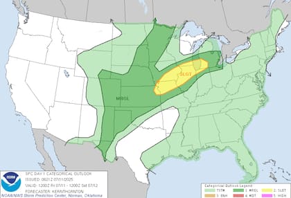 El Centro de Predicción de Tormentas (SPC) alertó sobre vientos destructivos y posibles tornados en una franja que abarca el norte de Illinois, el sur de Wisconsin y el noroeste de Indiana