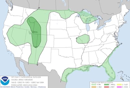 El Centro de Predicción de Tormentas (SPC) anticipa que las tormentas más intensas del viernes por la tarde y noche podrían desarrollarse en una franja que incluye Utah, Colorado, Wyoming e Idaho