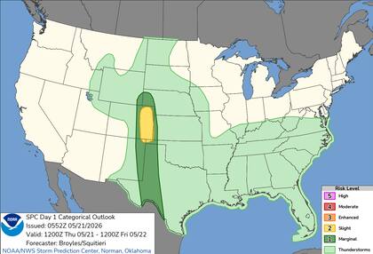 El Centro de Predicción de Tormentas (SPC) emitió alertas por el desarrollo de formaciones nubosas severas sobre Denver y Colorado Springs